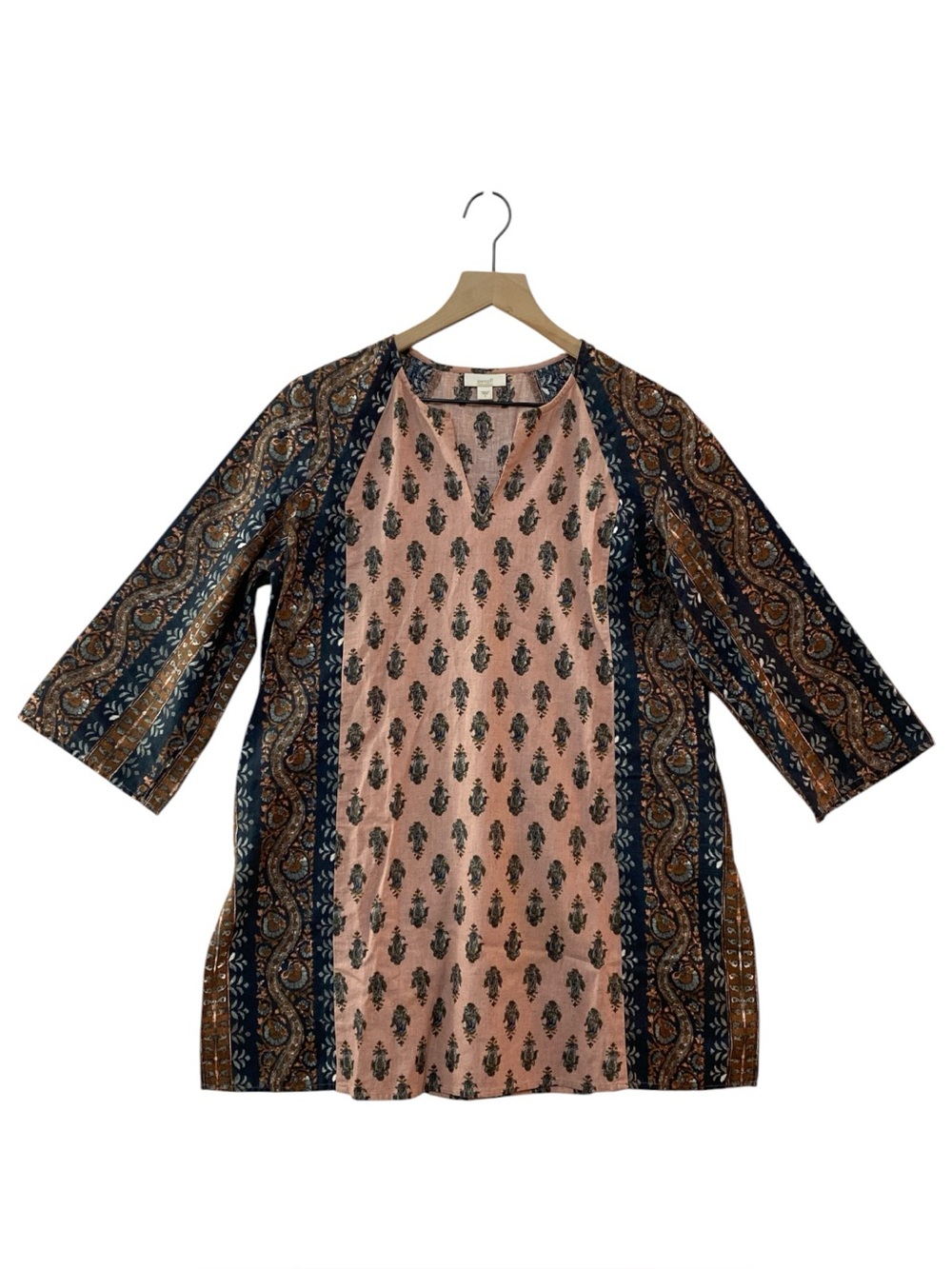 J. Jill Pure Jill Linen Blend Tunic Size S Pink/Blue Floral Paisley Boho Hippie